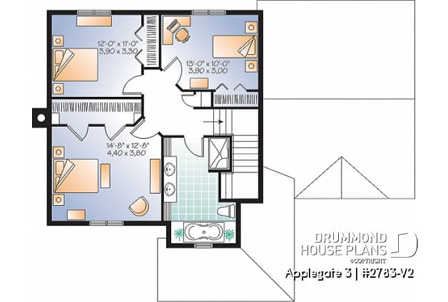 2nd level - Simple and affordable 3 bedroom Country rustic house plan with large family room, pantry and computer corner - Applegate 3