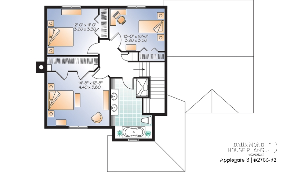 2nd level - Simple and affordable 3 bedroom Country rustic house plan with large family room, pantry and computer corner - Applegate 3