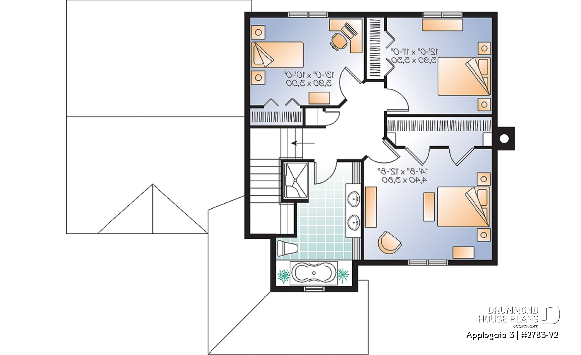 2nd level - Simple and affordable 3 bedroom Country rustic house plan with large family room, pantry and computer corner - Applegate 3