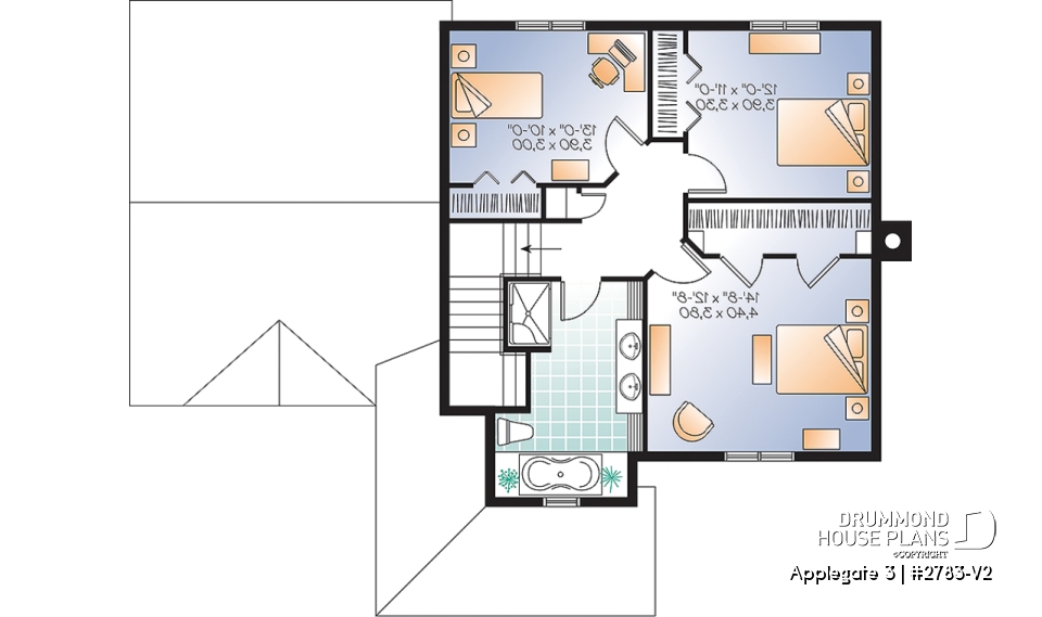 2nd level - Simple and affordable 3 bedroom Country rustic house plan with large family room, pantry and computer corner - Applegate 3
