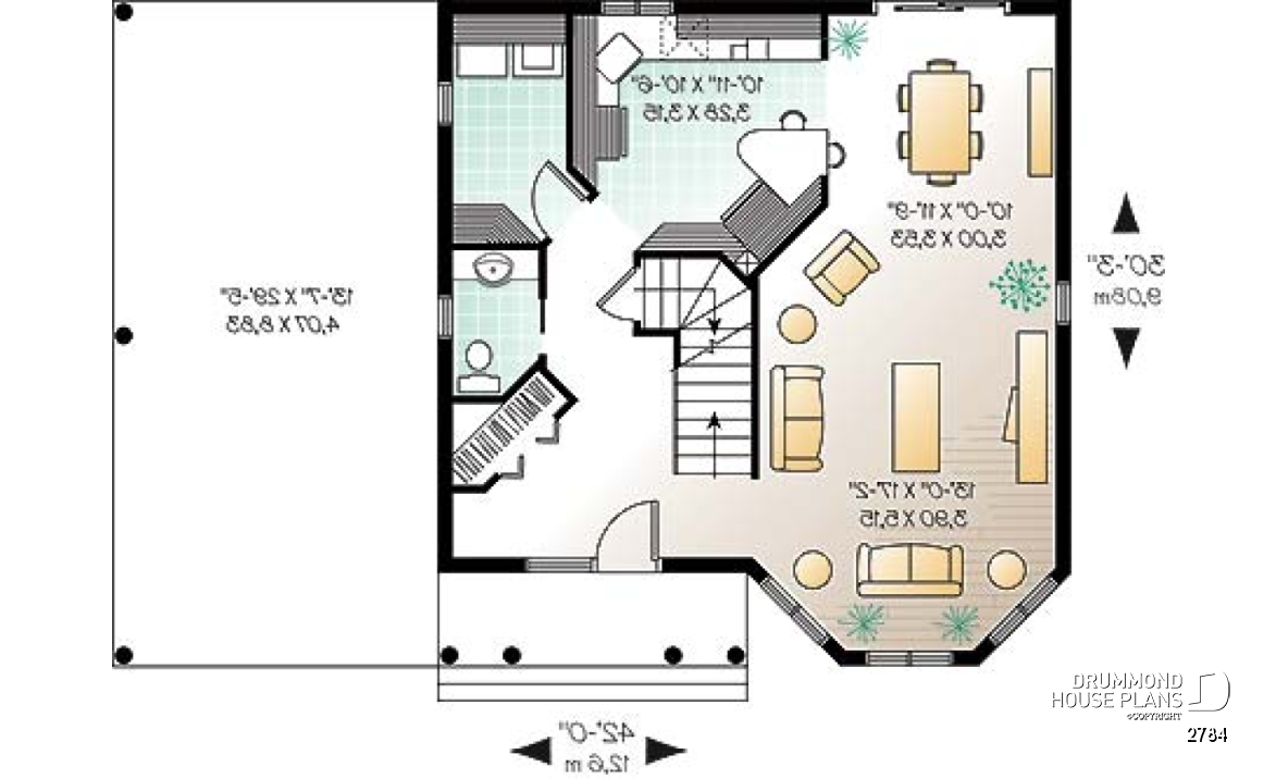 1st level - Two-storey victorian  style house plan with carport, large master bedroom in turret, and with walk-in - 