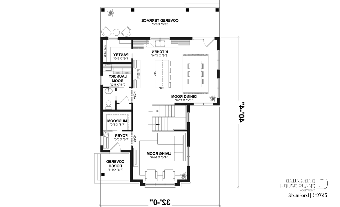 1st level - Narrow Lot House Plan – 3 to 5 Bedrooms, Optional Finished Basement ($), Large Covered Terrace - Stamford