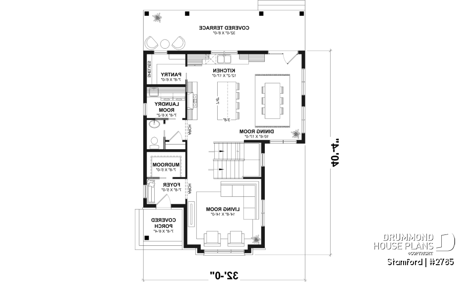 1st level - Narrow Lot House Plan – 3 to 5 Bedrooms, Optional Finished Basement ($), Large Covered Terrace - Stamford