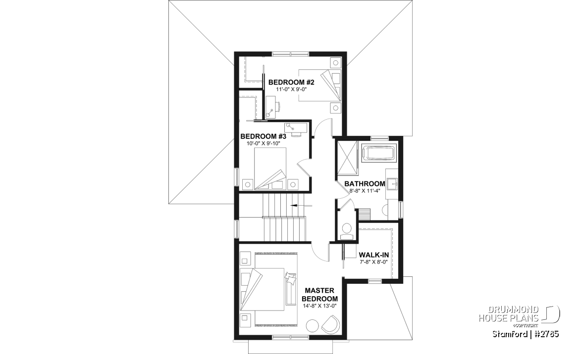 2nd level - Narrow Lot House Plan – 3 to 5 Bedrooms, Optional Finished Basement ($), Large Covered Terrace - Stamford