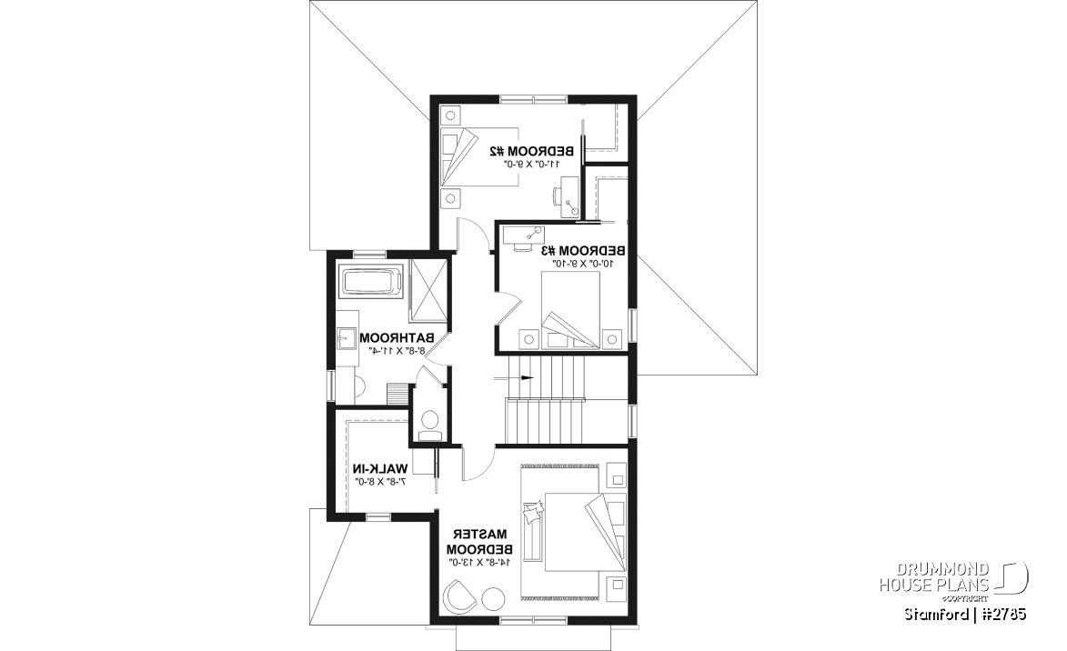 2nd level - Narrow Lot House Plan – 3 to 5 Bedrooms, Optional Finished Basement ($), Large Covered Terrace - Stamford