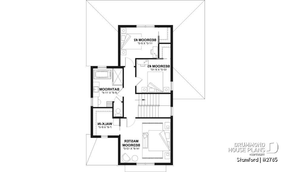 2nd level - Narrow Lot House Plan – 3 to 5 Bedrooms, Optional Finished Basement ($), Large Covered Terrace - Stamford