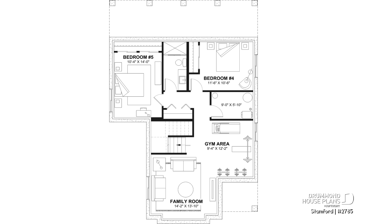 Finished basement - Narrow Lot House Plan – 3 to 5 Bedrooms, Optional Finished Basement ($), Large Covered Terrace - Stamford