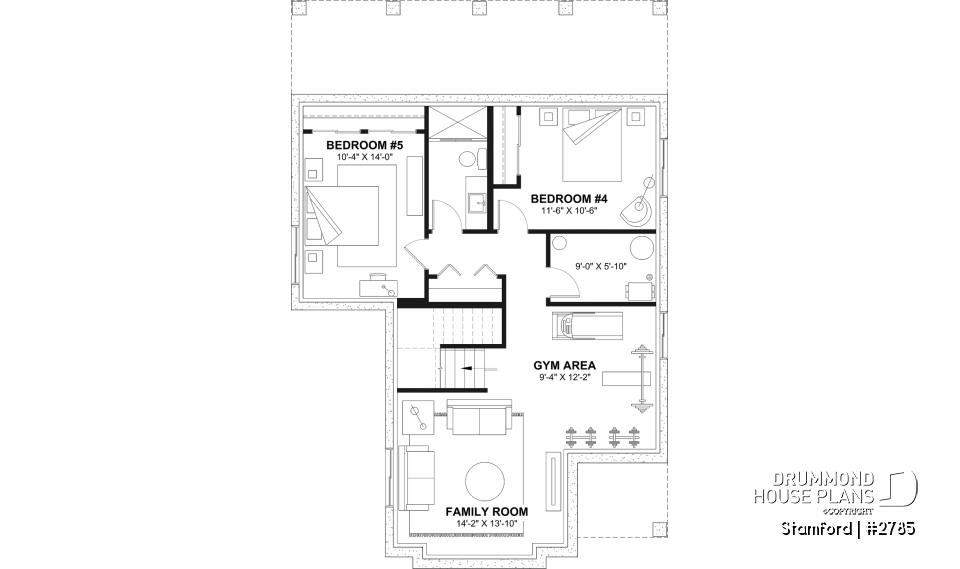 Finished basement - Narrow Lot House Plan – 3 to 5 Bedrooms, Optional Finished Basement ($), Large Covered Terrace - Stamford
