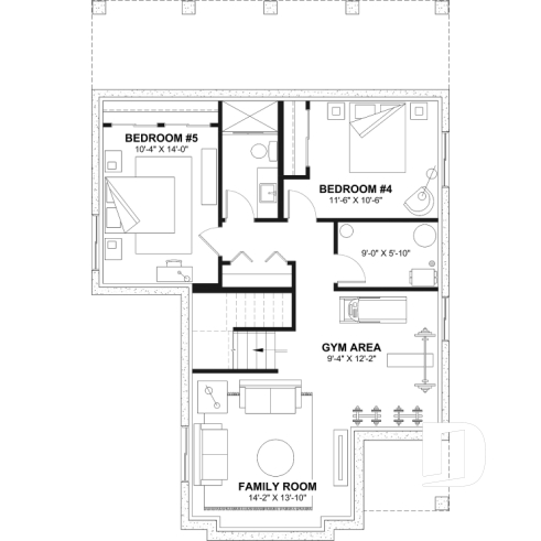 Finished basement - Narrow Lot House Plan – 3 to 5 Bedrooms, Optional Finished Basement ($), Large Covered Terrace - Stamford