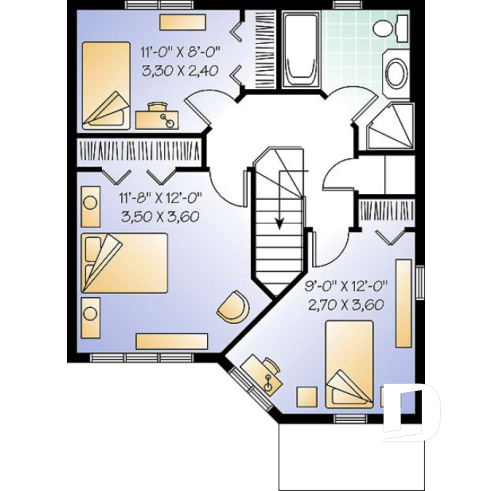 2nd level - 3 bedroom affordable house plan with open floor plan concept - Nauli