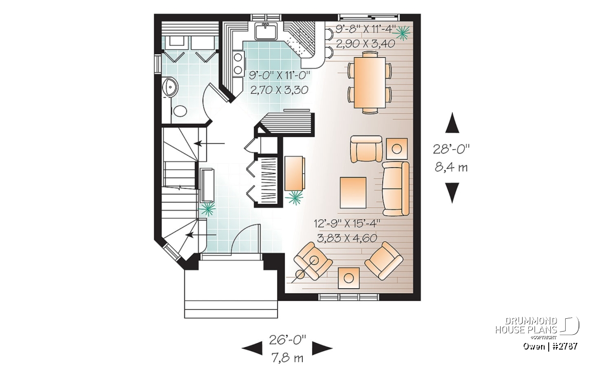 1st level - Economical Traditional house plan with 3 bedrooms, laundry room on main floor, open floor plan concept - Owen