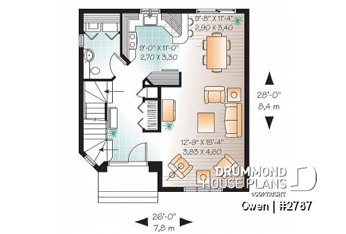 1st level - Economical Traditional house plan with 3 bedrooms, laundry room on main floor, open floor plan concept - Owen
