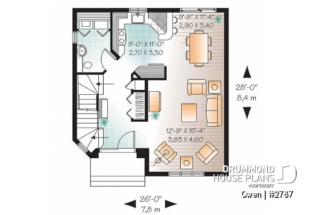 1st level - Economical Traditional house plan with 3 bedrooms, laundry room on main floor, open floor plan concept - Owen