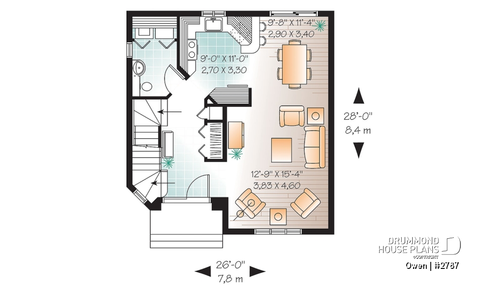 1st level - Economical Traditional house plan with 3 bedrooms, laundry room on main floor, open floor plan concept - Owen