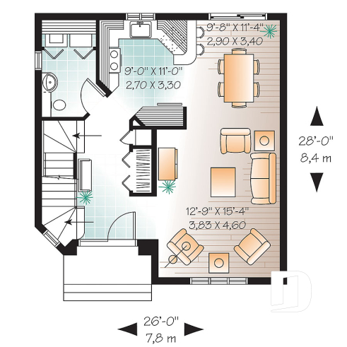 1st level - Economical Traditional house plan with 3 bedrooms, laundry room on main floor, open floor plan concept - Owen