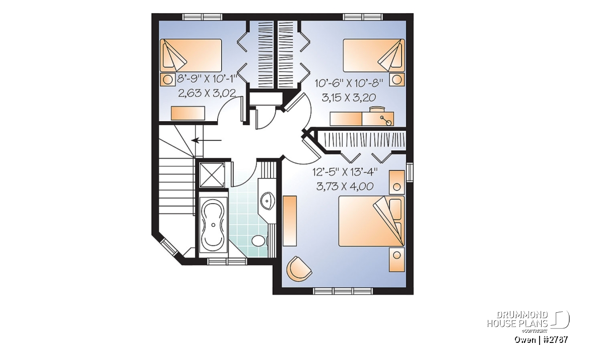 2nd level option 1 - Economical Traditional house plan with 3 bedrooms, laundry room on main floor, open floor plan concept - Owen
