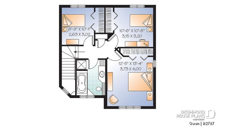 2nd level option 1 - Economical Traditional house plan with 3 bedrooms, laundry room on main floor, open floor plan concept - Owen