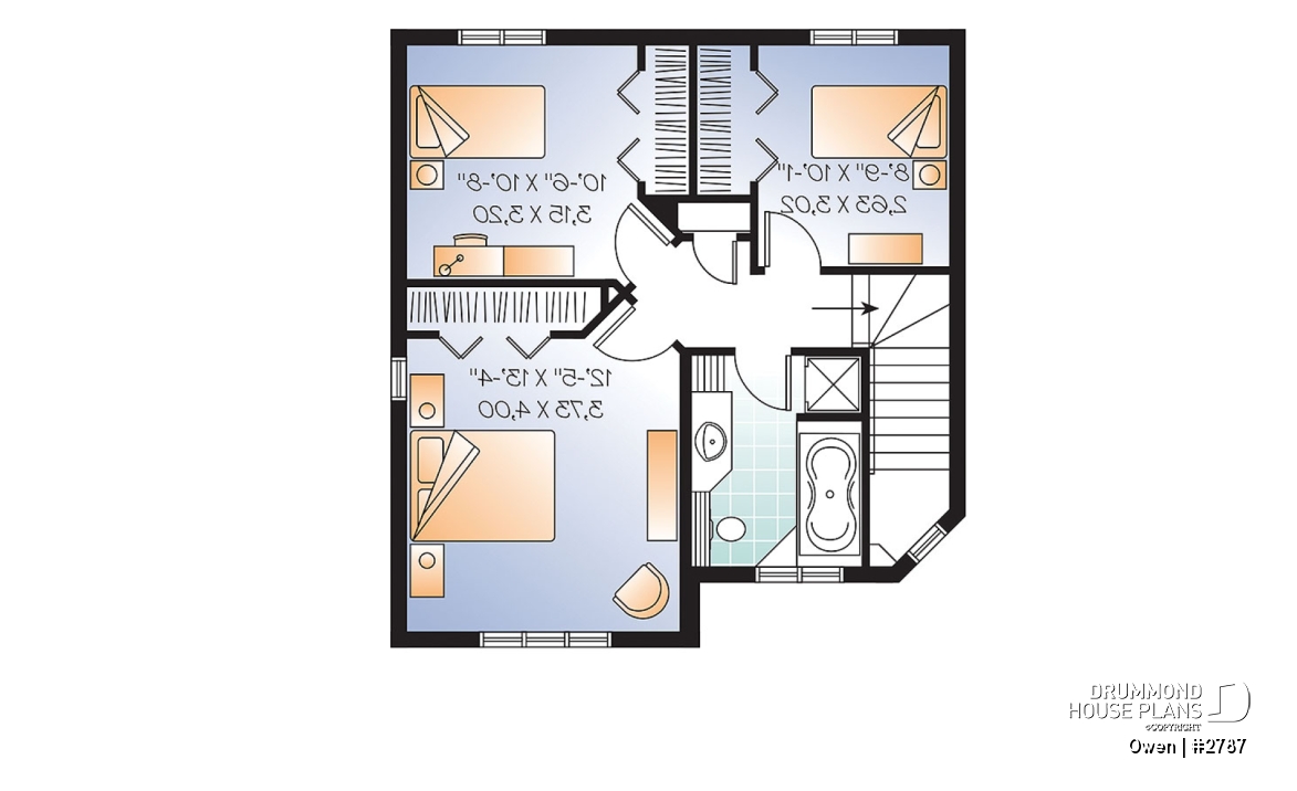 2nd level option 1 - Economical Traditional house plan with 3 bedrooms, laundry room on main floor, open floor plan concept - Owen