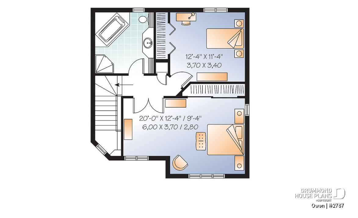 2nd level option 2 - Economical Traditional house plan with 3 bedrooms, laundry room on main floor, open floor plan concept - Owen