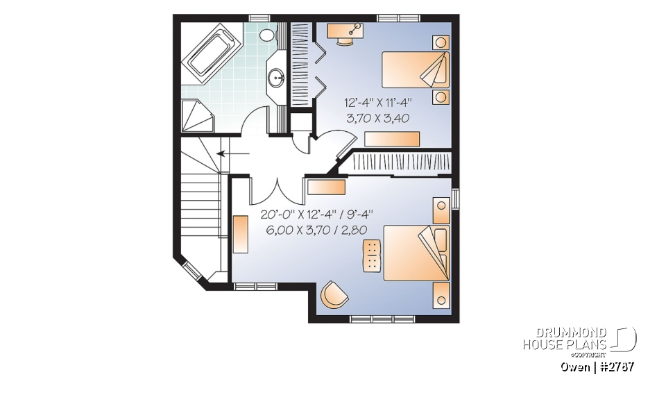 2nd level option 2 - Economical Traditional house plan with 3 bedrooms, laundry room on main floor, open floor plan concept - Owen