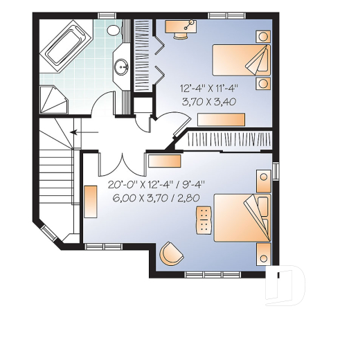 2nd level option 2 - Economical Traditional house plan with 3 bedrooms, laundry room on main floor, open floor plan concept - Owen