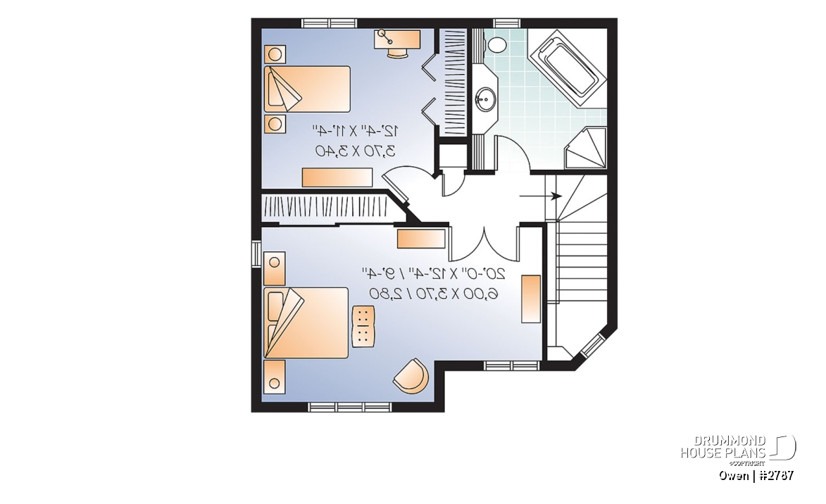 2nd level option 2 - Economical Traditional house plan with 3 bedrooms, laundry room on main floor, open floor plan concept - Owen