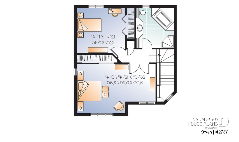 2nd level option 2 - Economical Traditional house plan with 3 bedrooms, laundry room on main floor, open floor plan concept - Owen