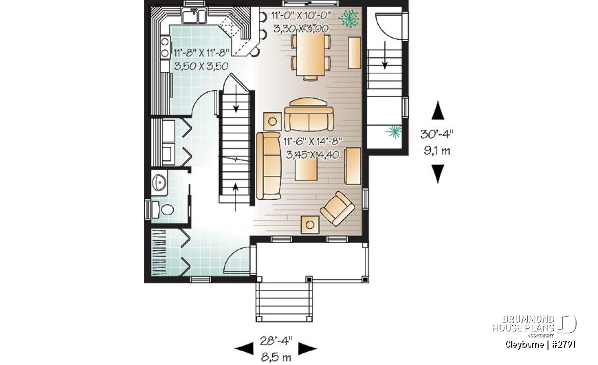 1st level - 3 bedroom country house plan with good size kitchen and ample storage space - Cleyburne