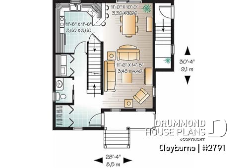 1st level - 3 bedroom country house plan with good size kitchen and ample storage space - Cleyburne