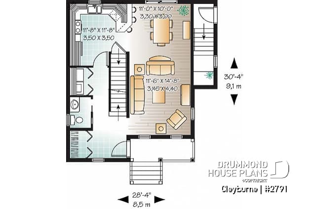 1st level - 3 bedroom country house plan with good size kitchen and ample storage space - Cleyburne