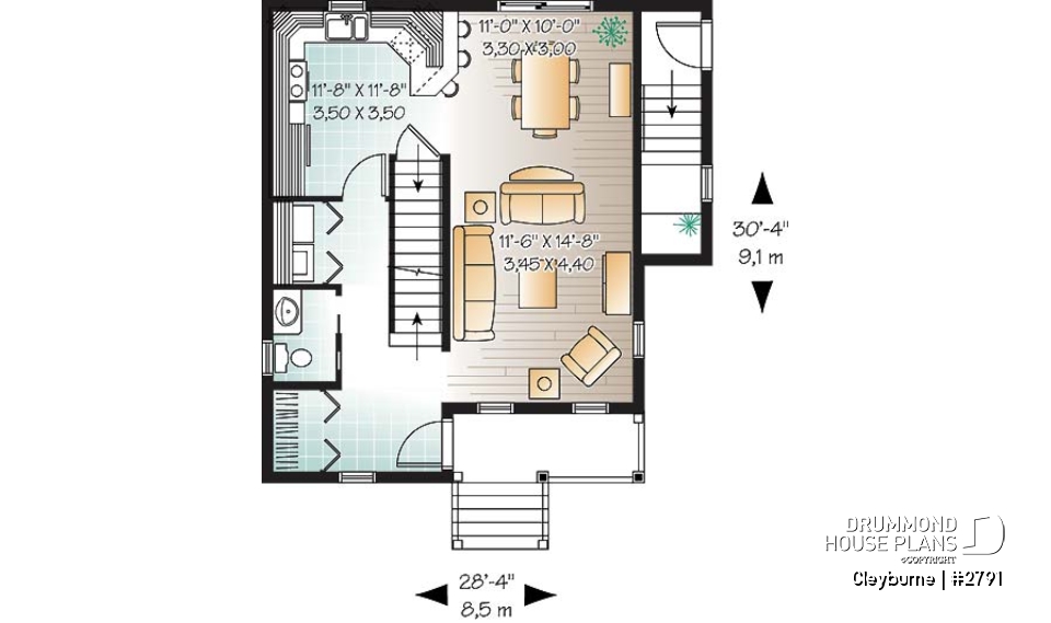1st level - 3 bedroom country house plan with good size kitchen and ample storage space - Cleyburne