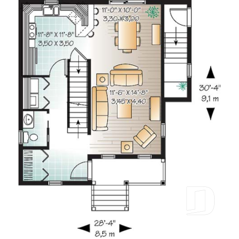 1st level - 3 bedroom country house plan with good size kitchen and ample storage space - Cleyburne