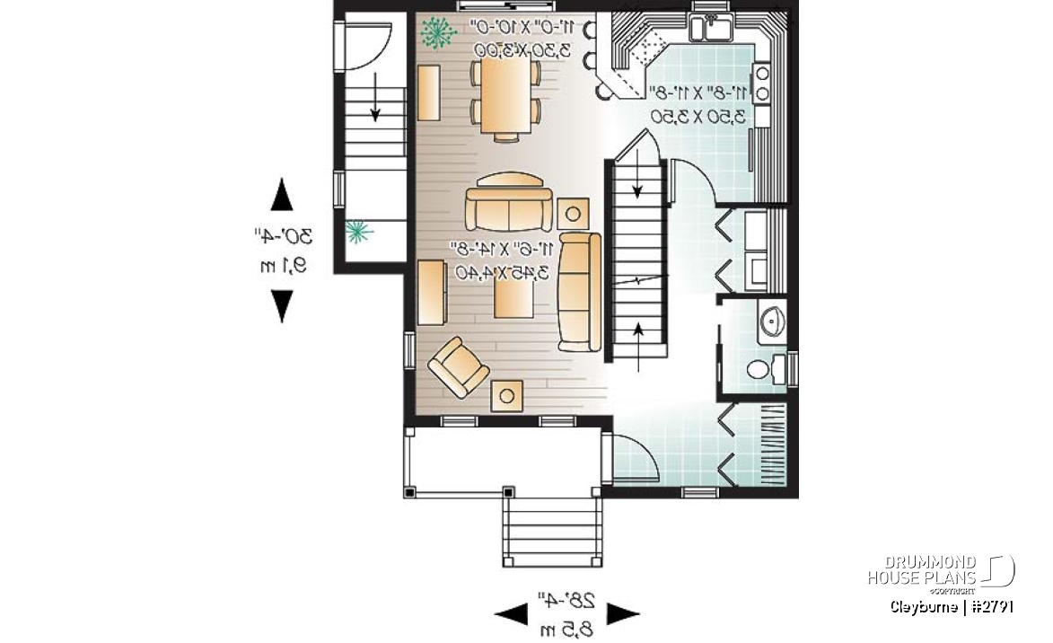 1st level - 3 bedroom country house plan with good size kitchen and ample storage space - Cleyburne