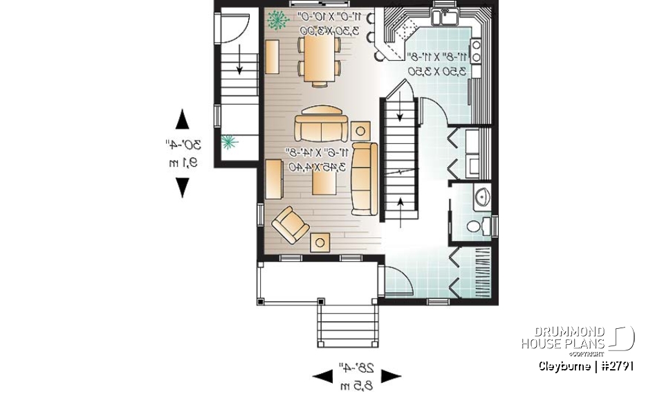 1st level - 3 bedroom country house plan with good size kitchen and ample storage space - Cleyburne
