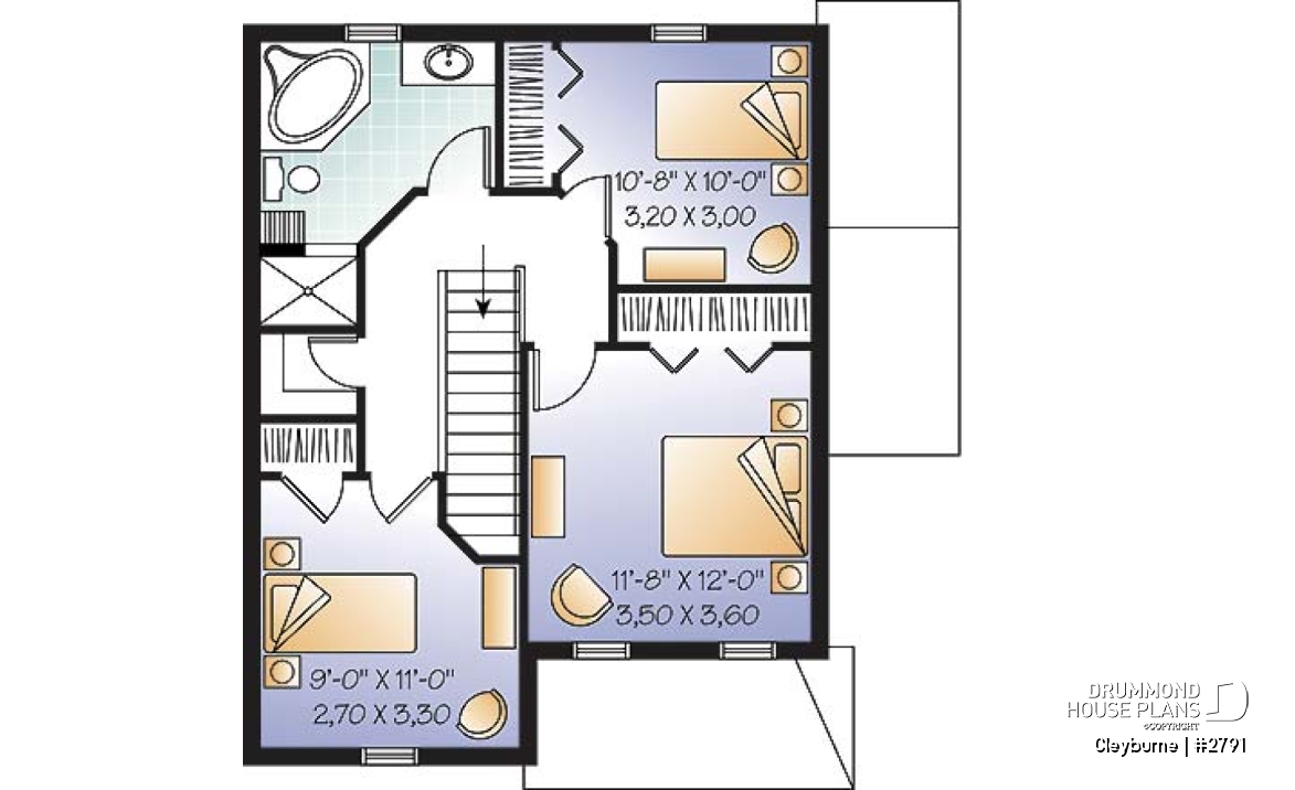 2nd level - 3 bedroom country house plan with good size kitchen and ample storage space - Cleyburne