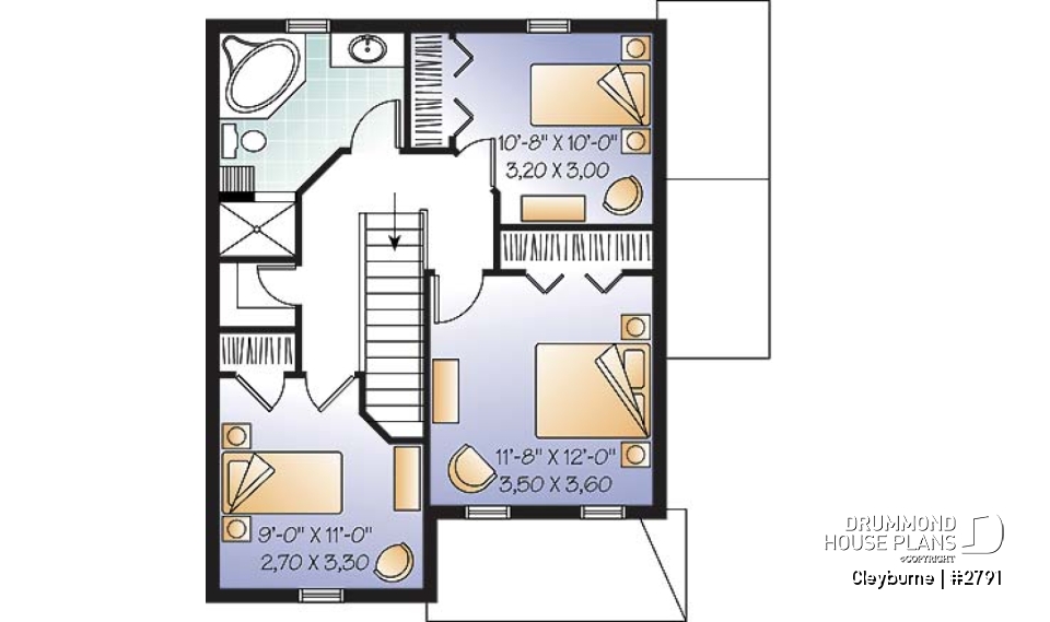 2nd level - 3 bedroom country house plan with good size kitchen and ample storage space - Cleyburne