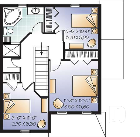 2nd level - 3 bedroom country house plan with good size kitchen and ample storage space - Cleyburne