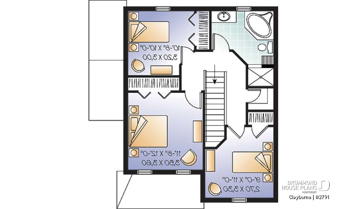 2nd level - 3 bedroom country house plan with good size kitchen and ample storage space - Cleyburne