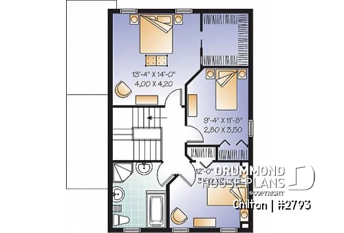 2nd level - Spacious 3 bedroom, 2 storey home plan with walk-in closet and laundry area - Chilton