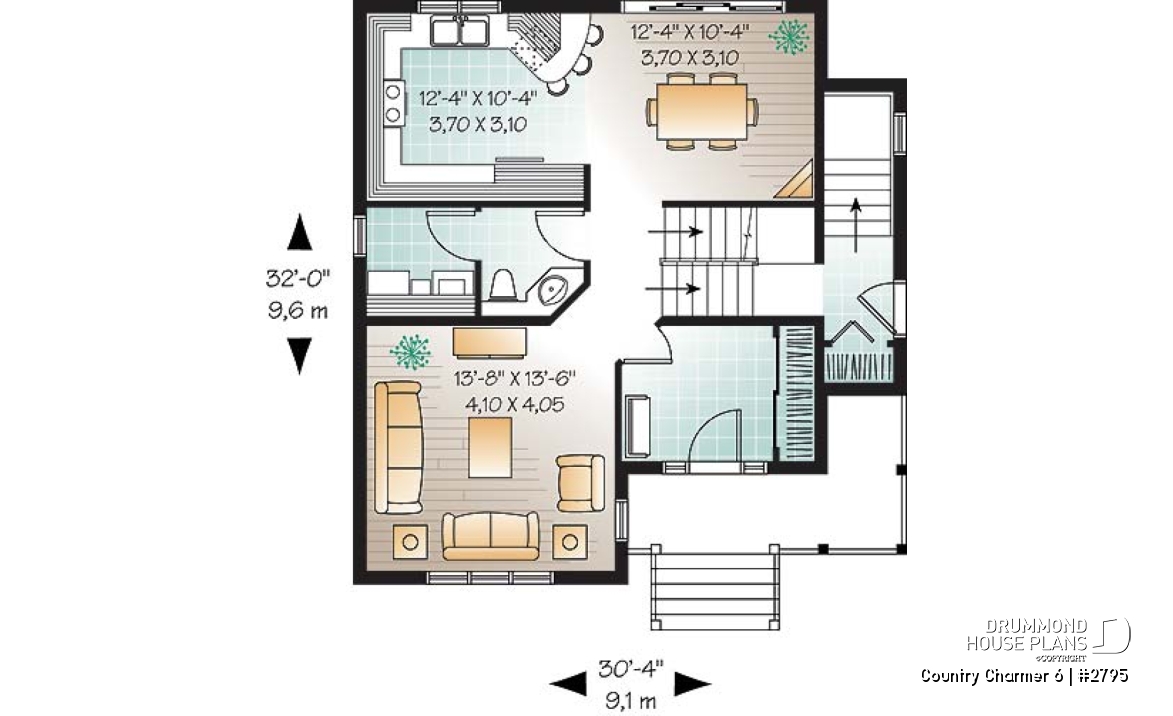 1st level - 3 bedroom, 2 storey Farmhouse home plan with large kitchen and great family bathroom - Country Charmer 6
