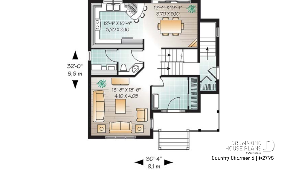 1st level - 3 bedroom, 2 storey Farmhouse home plan with large kitchen and great family bathroom - Country Charmer 6