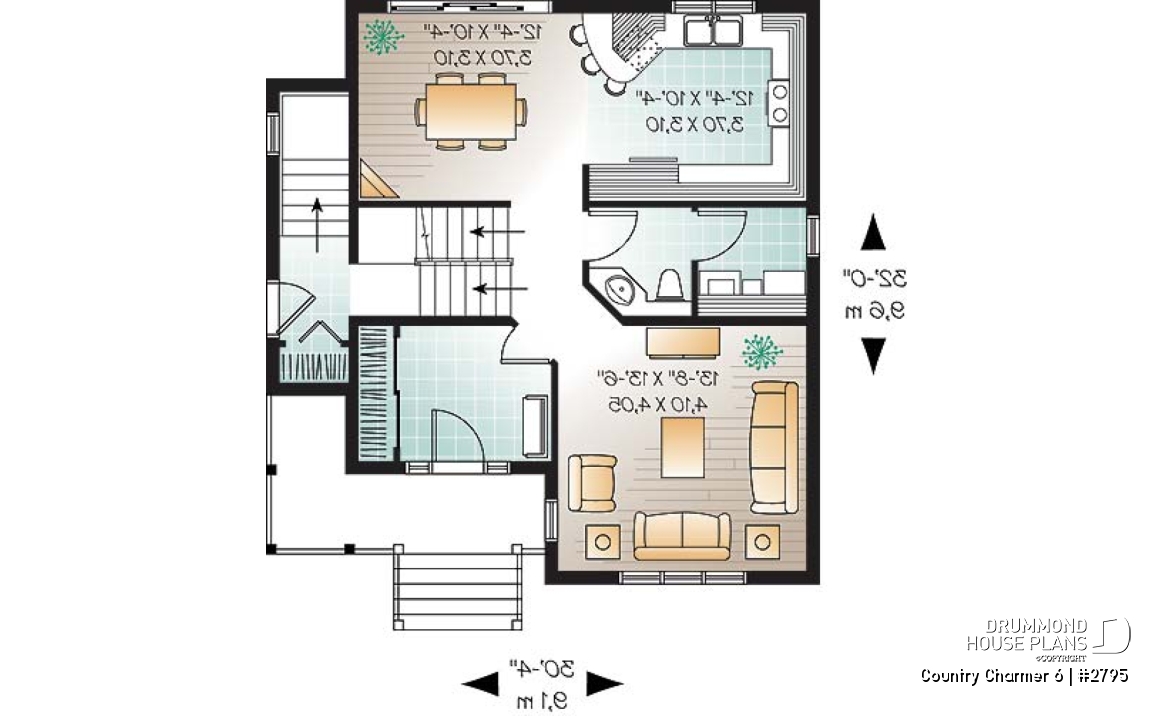1st level - 3 bedroom, 2 storey Farmhouse home plan with large kitchen and great family bathroom - Country Charmer 6