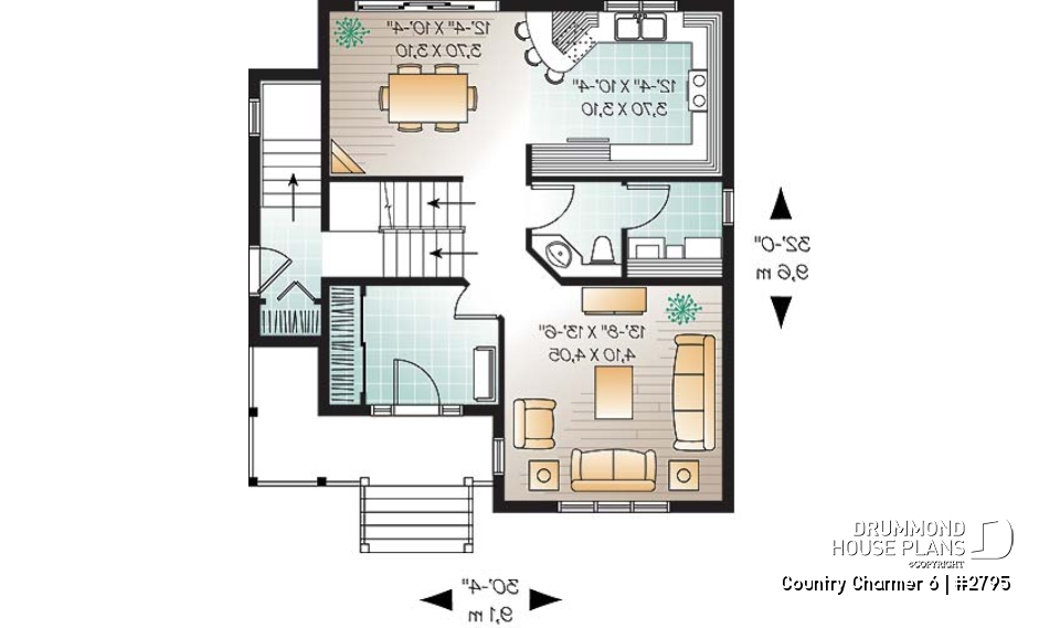 1st level - 3 bedroom, 2 storey Farmhouse home plan with large kitchen and great family bathroom - Country Charmer 6