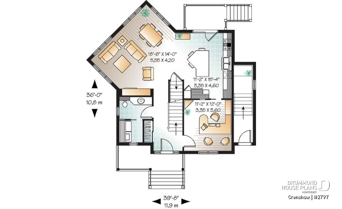 1st level - Comfortable 3 bedroom, 2 storey traditional house plan with home office and spacious family room - Crenshaw