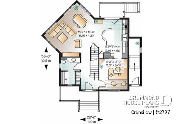 1st level - Comfortable 3 bedroom, 2 storey traditional house plan with home office and spacious family room - Crenshaw