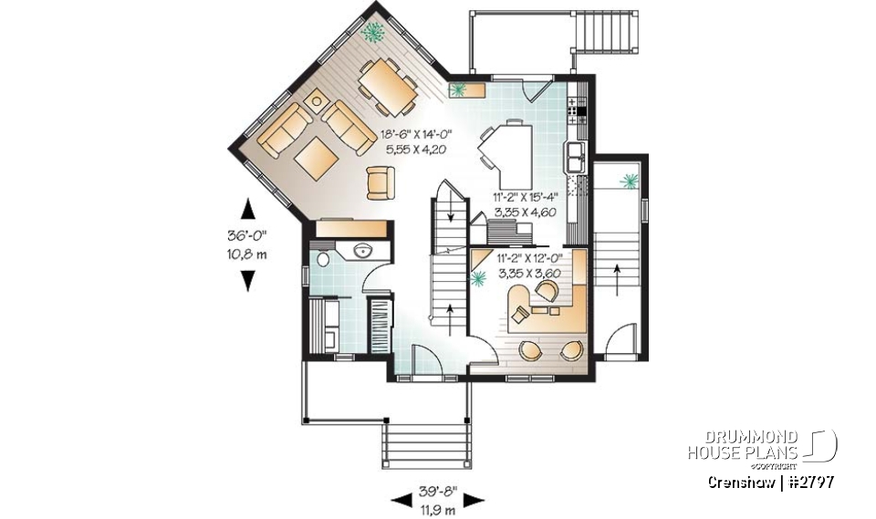 1st level - Comfortable 3 bedroom, 2 storey traditional house plan with home office and spacious family room - Crenshaw
