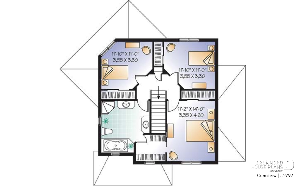 2nd level - Comfortable 3 bedroom, 2 storey traditional house plan with home office and spacious family room - Crenshaw
