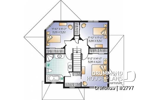 2nd level - Comfortable 3 bedroom, 2 storey traditional house plan with home office and spacious family room - Crenshaw