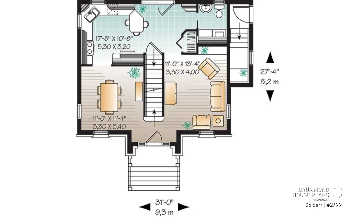 1st level - European 2 storey home plan, 3 bedroom, formal dining room, full basement - Colbert