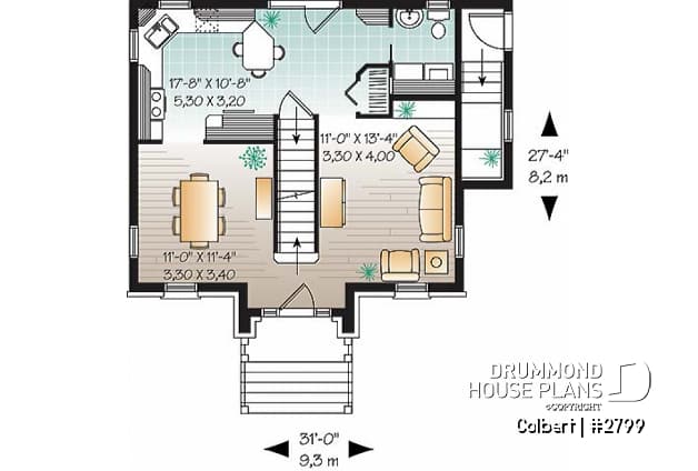 1st level - European 2 storey home plan, 3 bedroom, formal dining room, full basement - Colbert